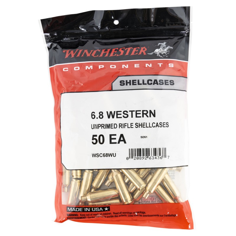 Winchester Ammo WSC68WU Unprimed Cases  6.8Western Rifle Brass 50Bag