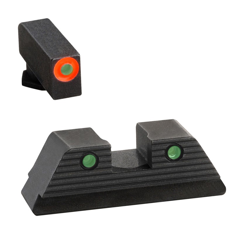 AmeriGlo GL817 Trooper Sight Set for Glock  Green Tritium Orange Outline Front SightGreen Tritium Black Outline Rear Sight