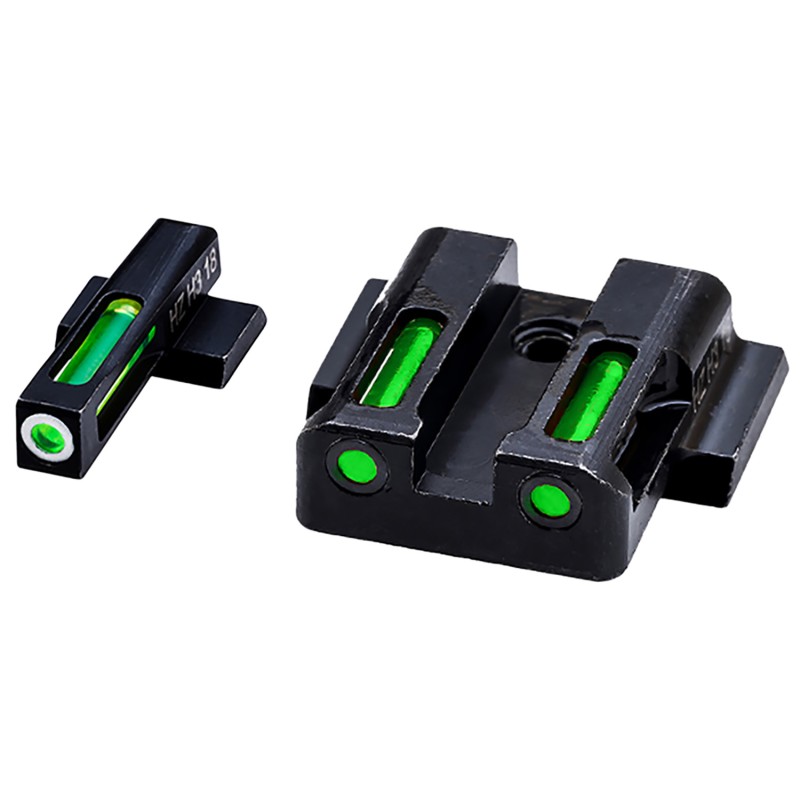 HiViz MPSN321 LiteWave H3 Sight Set for SW Shield Green Tritium White Outline Front SightGreen Fiber Optic Rear Sight