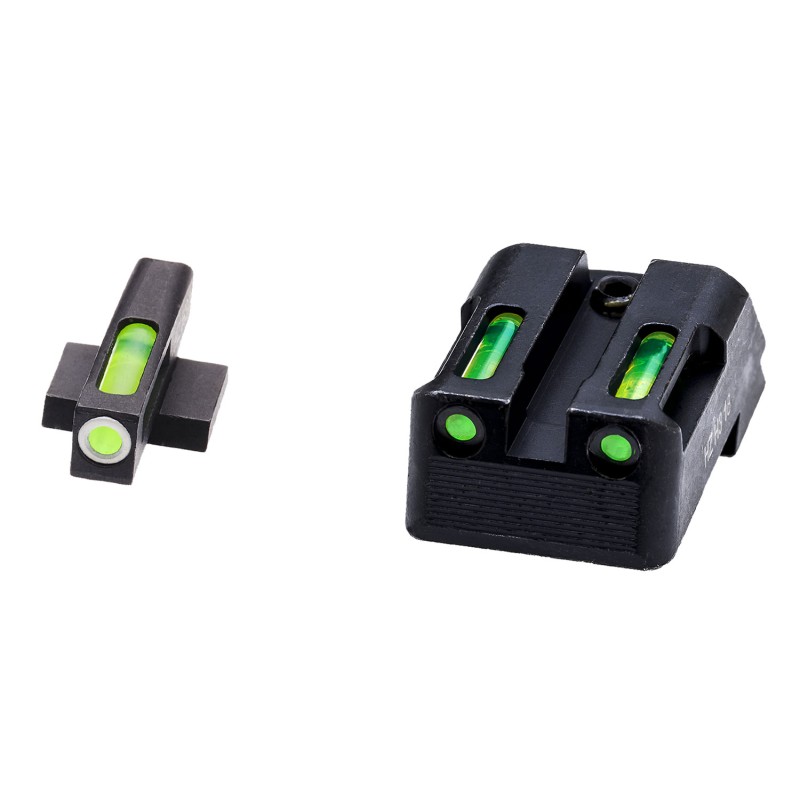 HiViz KBN321 LiteWave H3 Sight Set for Kimber 1911 Green Tritium White Outline Front SightGreen Fiber Optic Rear Sight