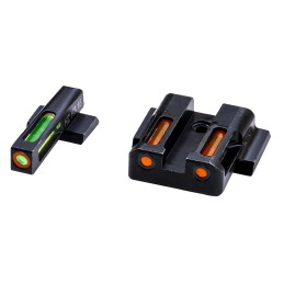 HiViz MPSN621 LiteWave H3 Sight Set for SW Shield Green Tritium Orange Outline Front SightOrange Fiber Optic Rear Sight