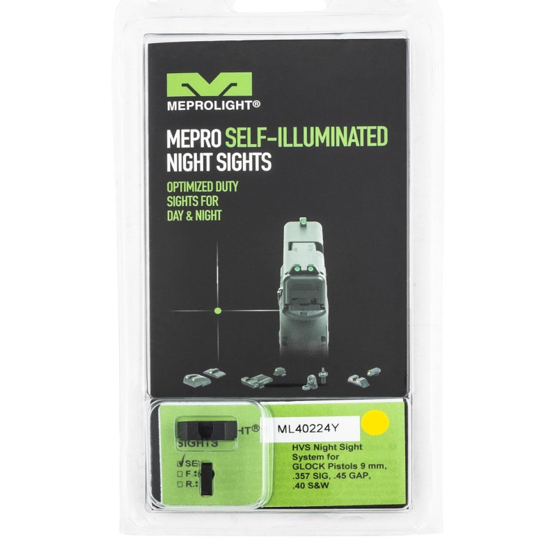 Meprolight USA 402243121 HyperBright  Green Tritium Yellow Outline Front SightGreen Tritium Black Outline Rear Sight Glock 1717L