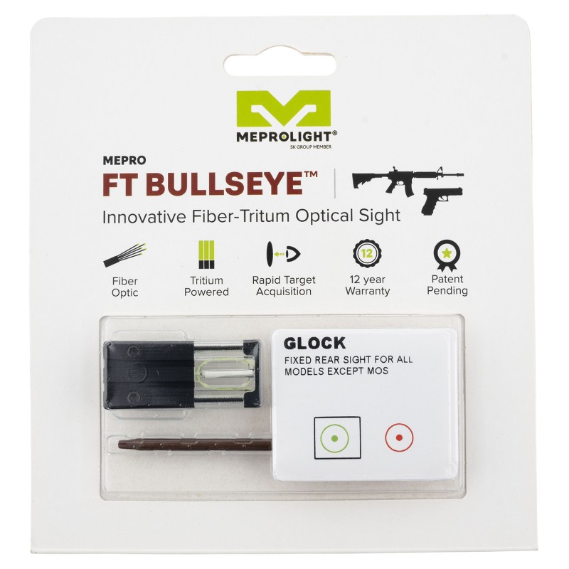 Meprolight USA 631023108 FT Bullseye Rear Sight  Green TritiumFiber Optic Glock  Except MOS