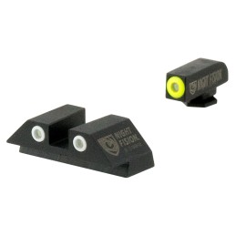 Night Fision GLK001003YGW Tritium Night Sights For Glock  Green Tritium Yellow Outline Front Sight Green Tritium White Outline R