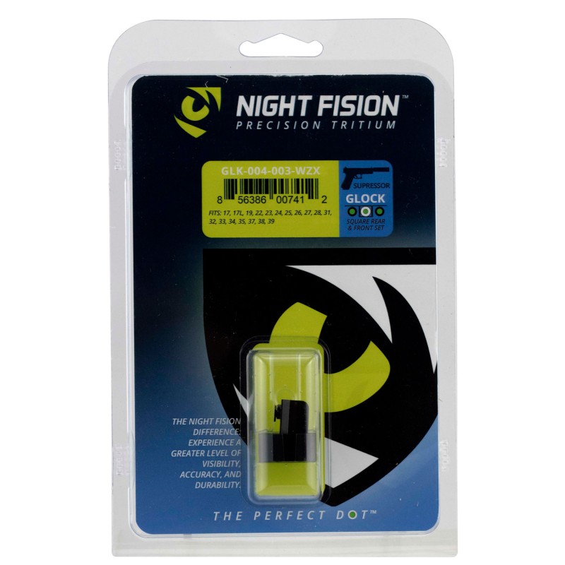 Night Fision GLK004003WGZ Suppressor Height Sights For Glock  Green Tritium White Outline Front SightGreen Tritium Black Outline