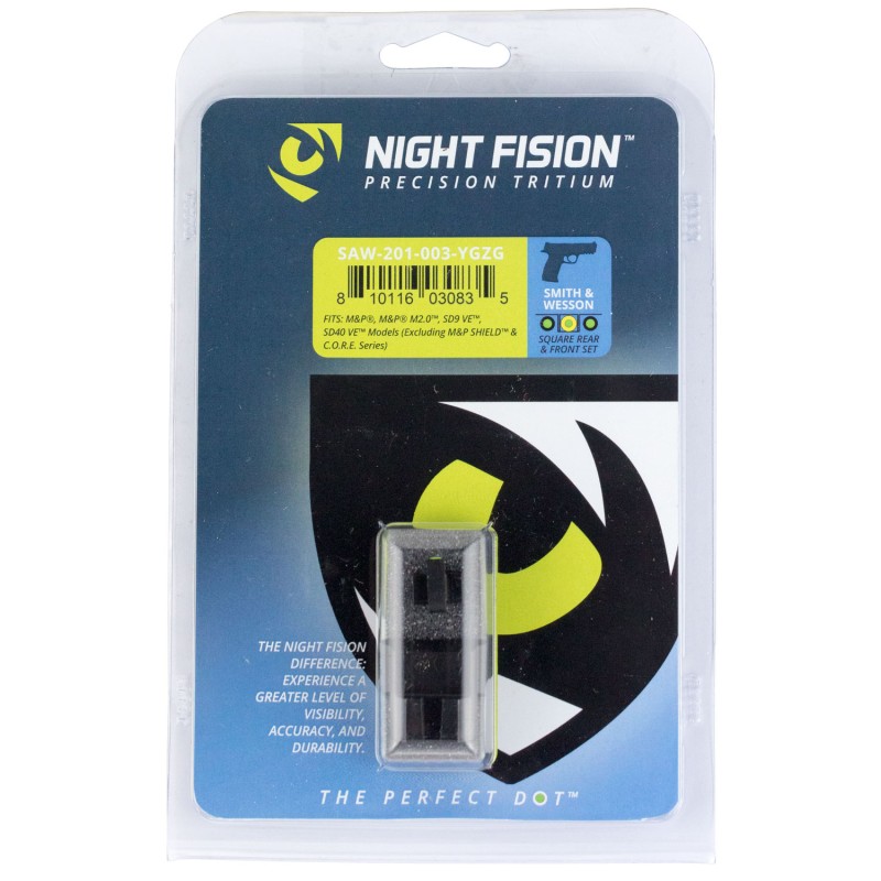 Night Fision SAW201003YGZ Tritium Night Sights for Smith  Wesson  Green Tritium Yellow Outline Front SightGreen Tritium Black Ou