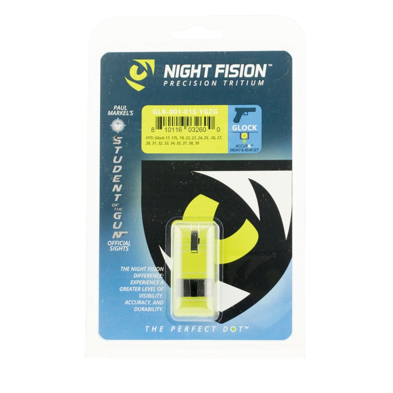 Night Fision GLK001015YGZ Student Of The Gun Accur8 For Glock  Green Tritium Yellow Outline Front SightGreen Tritium Black Outli