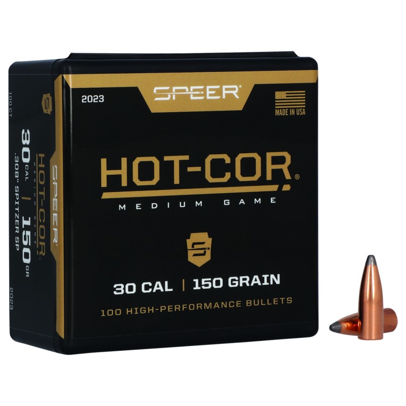 Speer 2023 HotCor  30Cal 150gr Spitzer Soft Point 100 Per Box5 Case