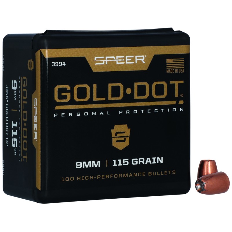 Speer 3994 Gold Dot Personal Protection 9mm 115gr Hollow Point 100 Per Box5 Case