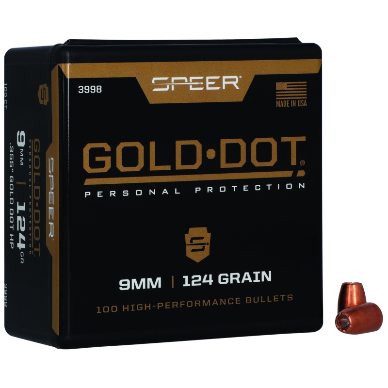 Speer 3998 Gold Dot Personal Protection 9mm 124gr Hollow Point 100 Per Box5 Case