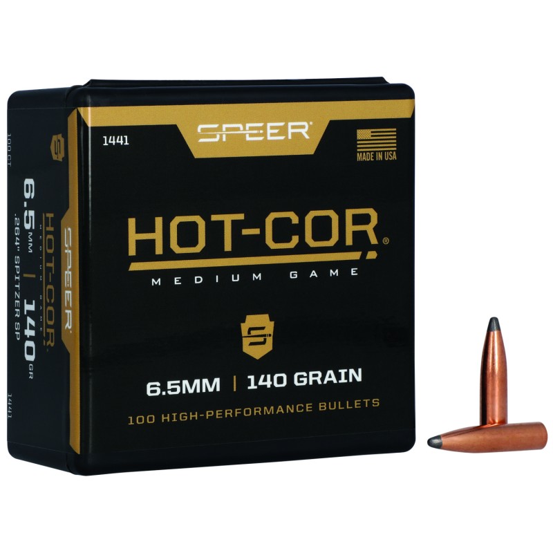 Speer 1441 HotCor  264Cal 140gr Spitzer Soft Point 100 Per Box5 Case