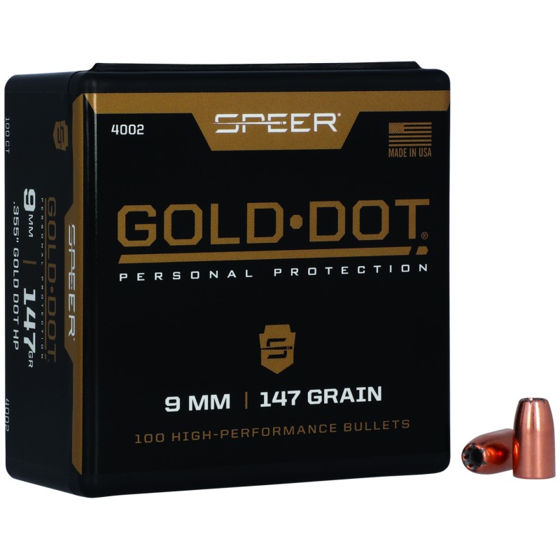 Speer 4002 Gold Dot Personal Protection 9mm 147gr Hollow Point 100 Per Box5 Case