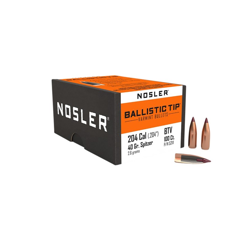 Nosler 52111 Ballistic Tip  204Ruger 40gr Spitzer 100Box