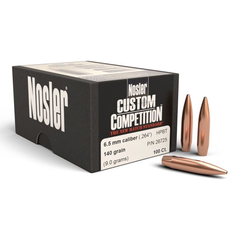 Nosler 26725 Custom Competition 6.5Creedmoor 140gr Hollow Point Boat Tail 100Box