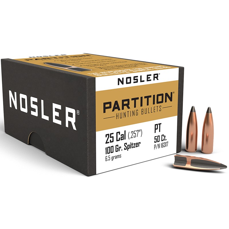 Nosler 16317 Partition  25Cal 100gr Spitzer 50Box