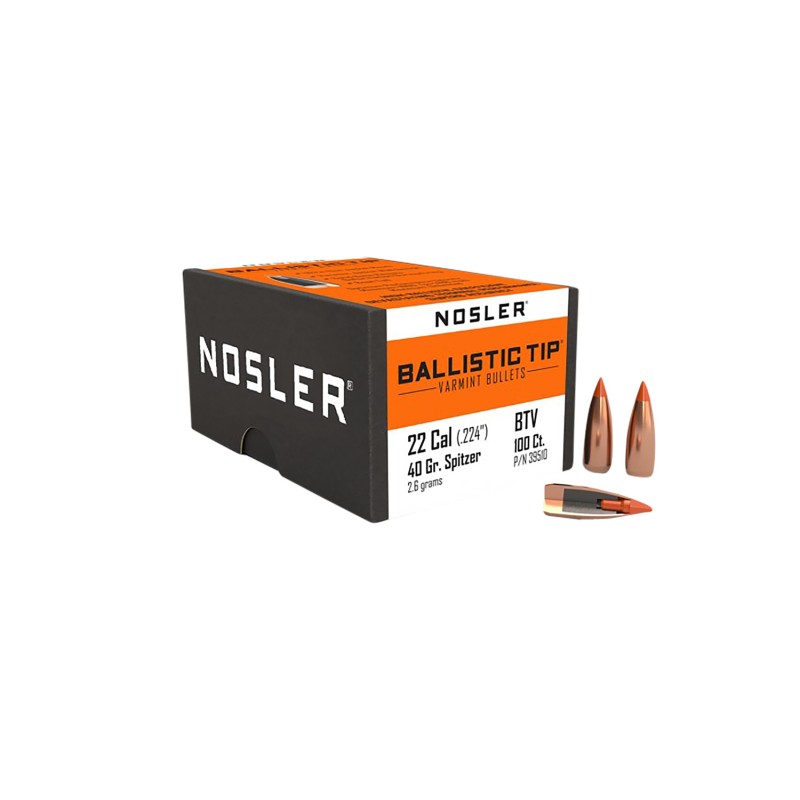 Nosler 39510 Ballistic Tip  22Cal 40gr Spitzer Point 100Box