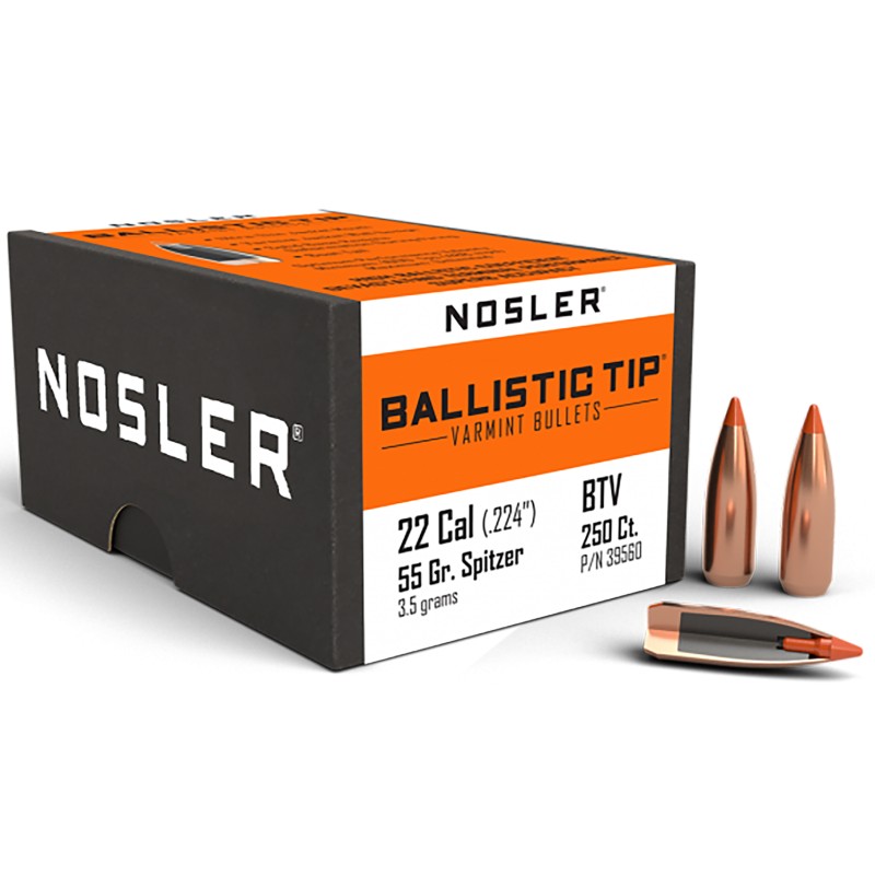 Nosler 39560 Ballistic Tip  22Cal 55gr Spitzer Point 250Box