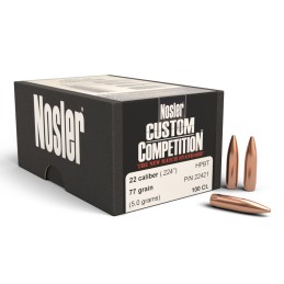 Nosler 22421 Custom Competition 22Cal 77gr Hollow Point Boat Tail 100Box