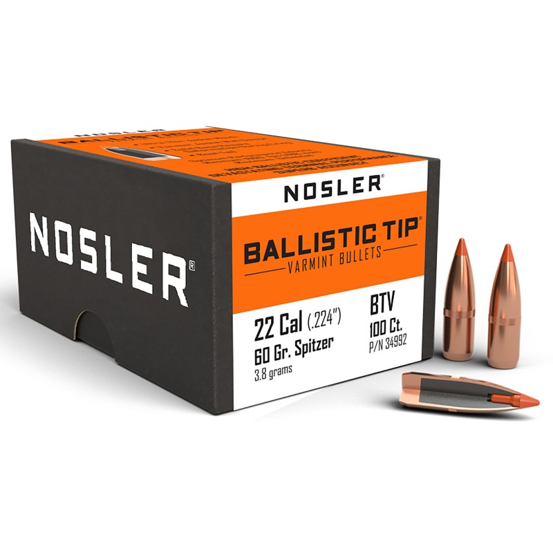 Nosler 34992 Ballistic Tip  22Cal 60gr Spitzer 100Box