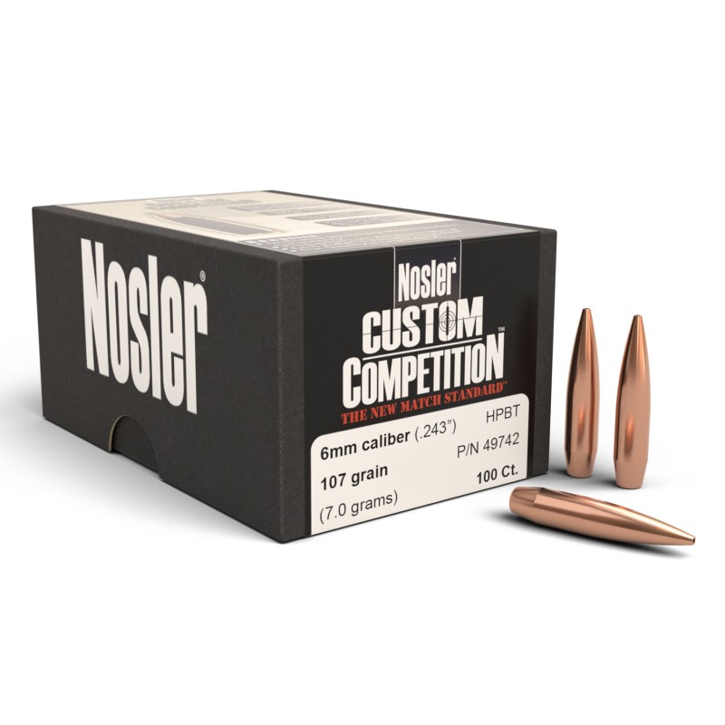 Nosler 49742 Custom Competition 6mm 107gr Hollow Point Boat Tail 100Box