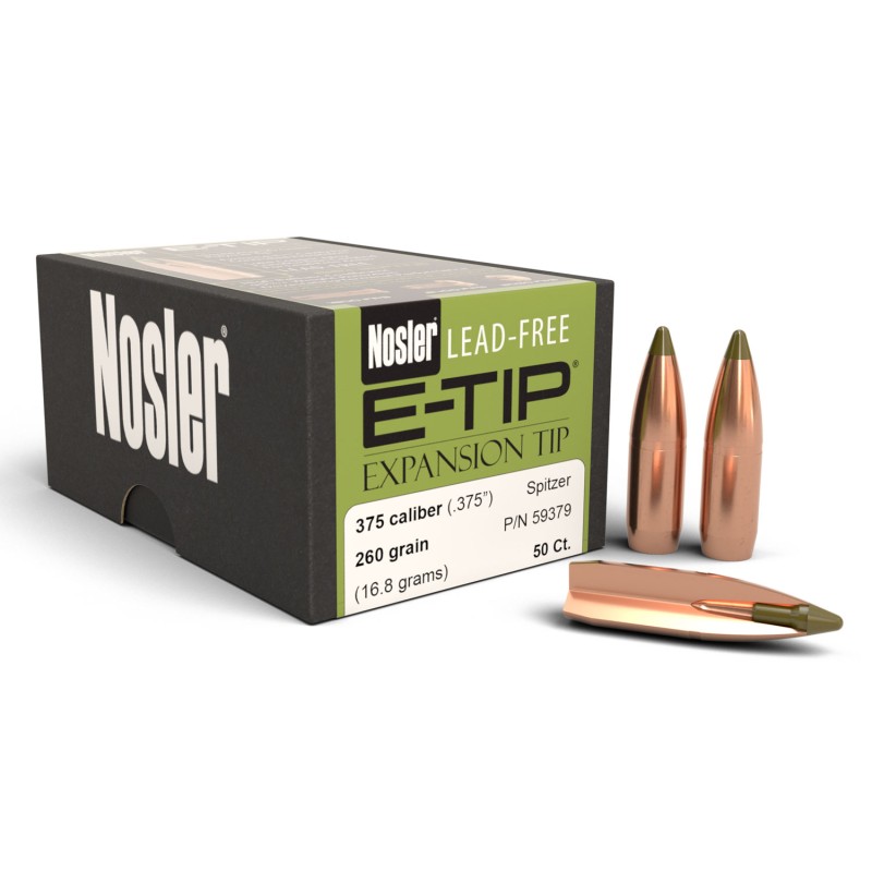 Nosler 59379 ETip  375Cal 260gr Spitzer Boat Tail 50Box