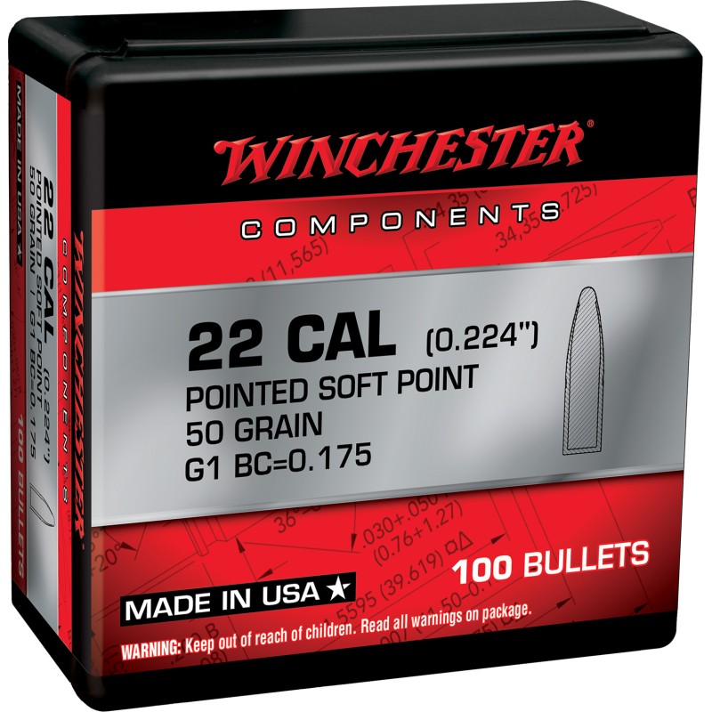 Winchester Ammo WB222SP50X Centerfire Rifle  222Rem 50gr Pointed Soft Point 100 Per Box10 Case