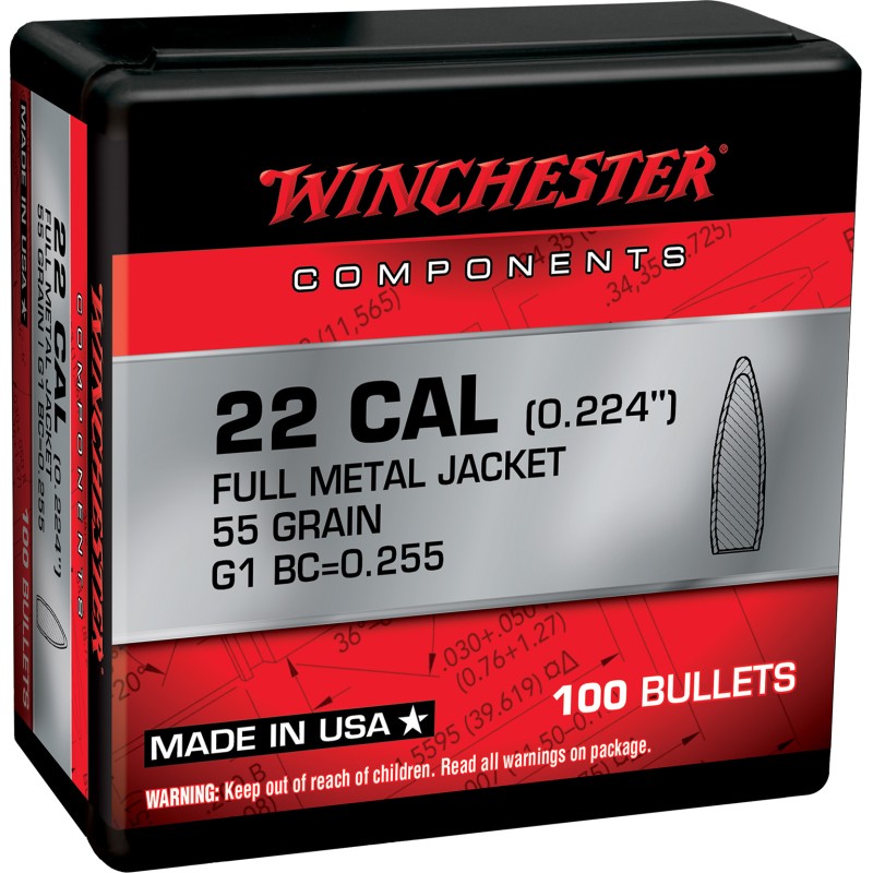 Winchester Ammo WB556MC55X Centerfire Rifle  5.56x45mmNATO 55gr Full Metal Jacket Boat Tail 100 Per Box10 Case