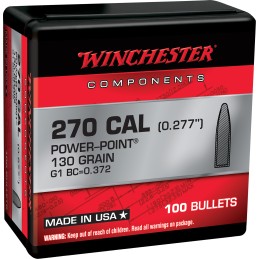 Winchester Ammo WB270P130X Centerfire Rifle  270Win 130gr Power Point 100 Per Box10 Case