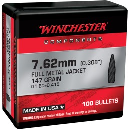 Winchester Ammo WB762M147X Centerfire Rifle  7.62mm 147gr Full Metal Jacket Boat Tail 100 Per Box10 Case