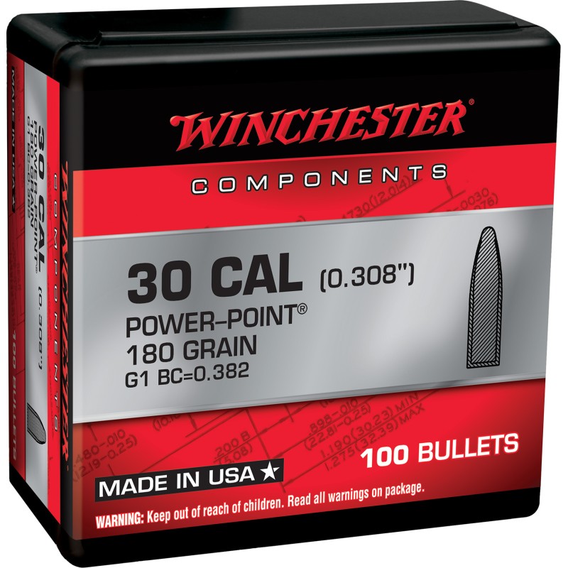 Winchester Ammo WB308P180X Centerfire Rifle  308Win 180gr Power Point 100 Per Box10 Case