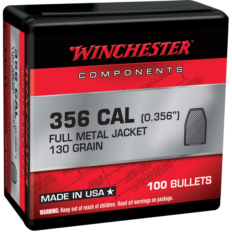 Winchester Ammo WB38MC130X Centerfire Handgun Reloading 38Cal 130gr Full Metal Jacket 100 Per Box10 Case