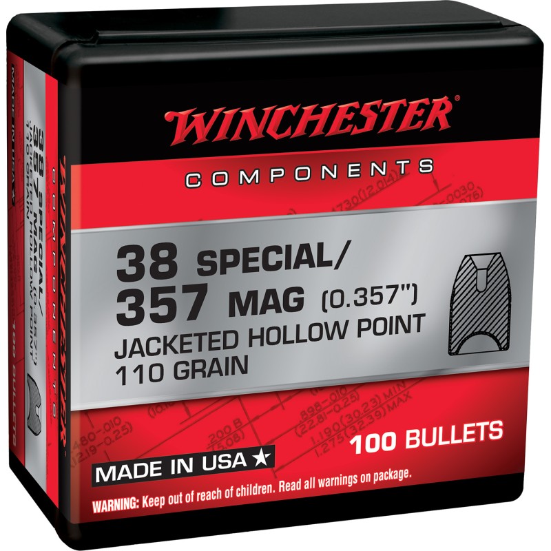 Winchester Ammo WB38HP110X Centerfire Handgun Reloading 38Special 110gr Jacketed Hollow Point 100 Per Box10 Case