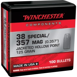 Winchester Ammo WB38HP125X Centerfire Handgun Reloading 38Special 125gr Jacketed Hollow Point 100 Per Box10 Case