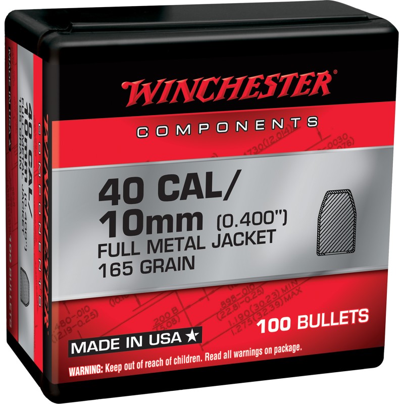 Winchester Ammo WB40TC165X Centerfire Handgun Reloading 40SW 165gr Full Metal Jacket Truncated Cone 100 Per Box10 Case