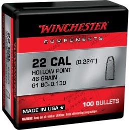 Winchester Ammo WB22HP46X Reloading Bullets  22Hornet 46gr Hollow Point 100 Per Box10 Case