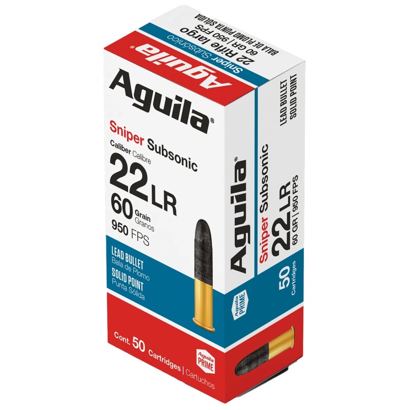 Aguila 1B220112 Sniper Subsonic Rimfire 22LR 60gr Lead Solid Point 50 Per Box20 Case