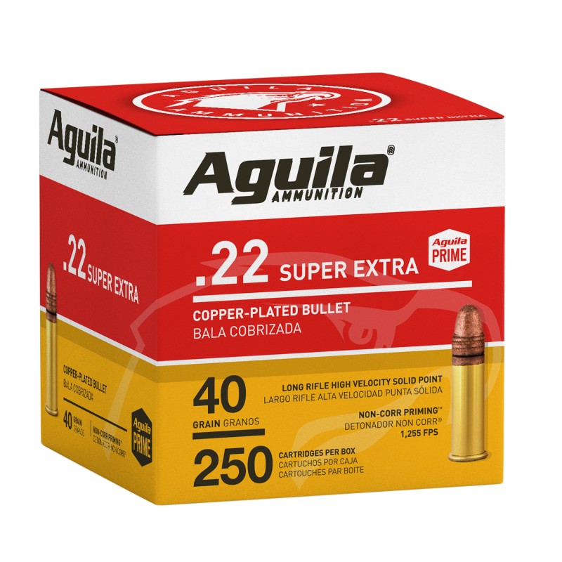 Aguila 1B221100 Super Extra Rimfire 22LR 40gr Copper Plated Solid Point 250 Per Box8 Case