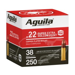 Aguila 1B221103 Super Extra Rimfire 22LR 38gr Copper Plated Hollow Point 250 Per Box8 Case