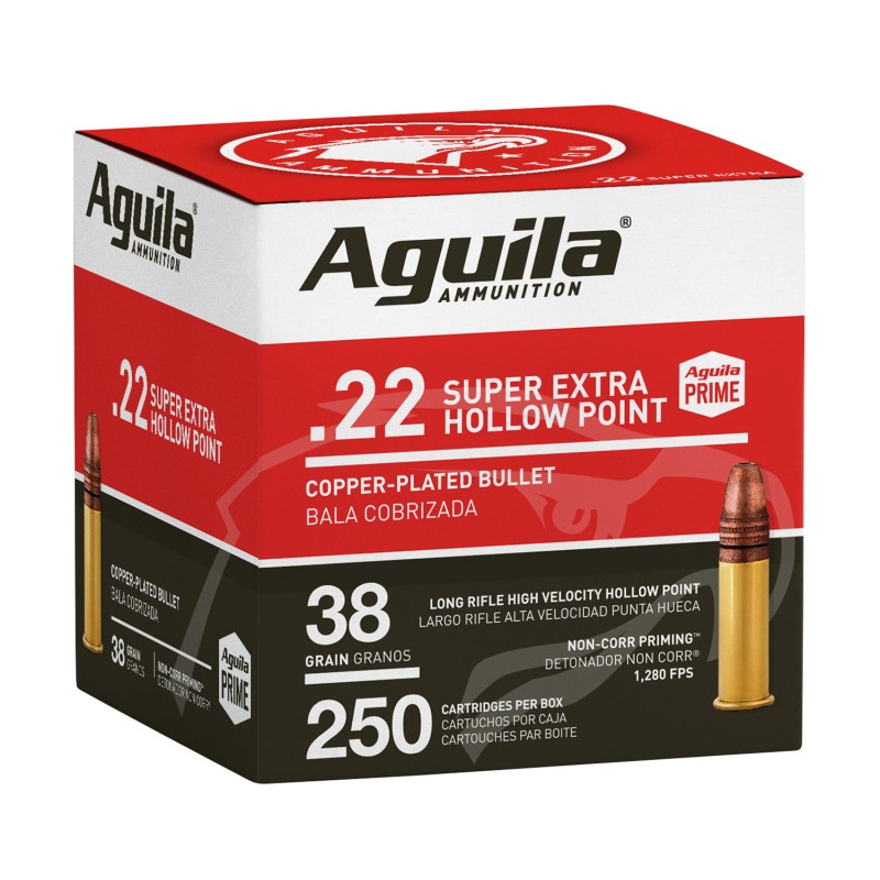 Aguila 1B221103 Super Extra Rimfire 22LR 38gr Copper Plated Hollow Point 250 Per Box8 Case