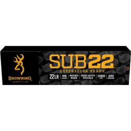 Browning Ammo B194122102 Sub22  22LR 45gr Round Nose 100 Per Box20 Case