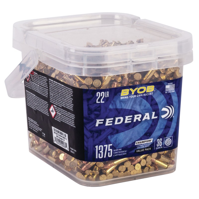 Federal 750BKT1375 Champion Training BYOB 22LR 36gr Copper Plated Hollow Point 1375Box