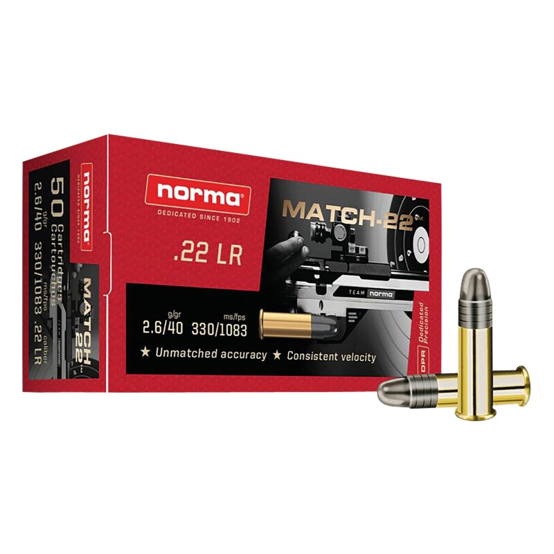 Norma Ammunition 2425076 Dedicated Precision Match 22LR 40gr Lead Round Nose 50 Per Box100 Case