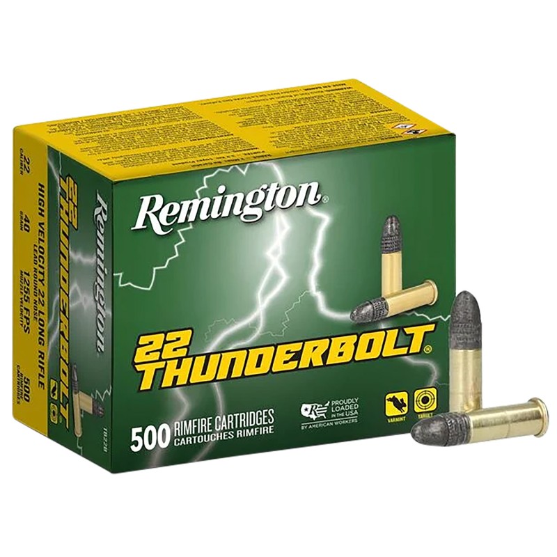 Remington Ammunition 21241 Thunderbolt Bulk 22LR 40gr Round Nose 500 Per Box10 Case