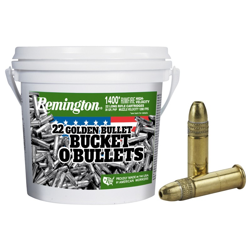 Remington Ammunition 21231 Golden Bullet Bucket O Bullets 22LR 36gr Plated Hollow Point 1400 Per Box4 Case Bucket