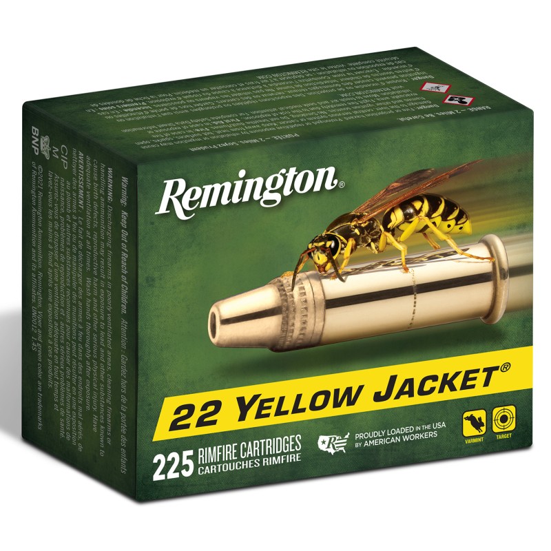 Remington Ammunition 21233 Yellow Jacket Rimfire 22LR 33gr Truncated Cone Hollow Point 225 Per Box10 Case