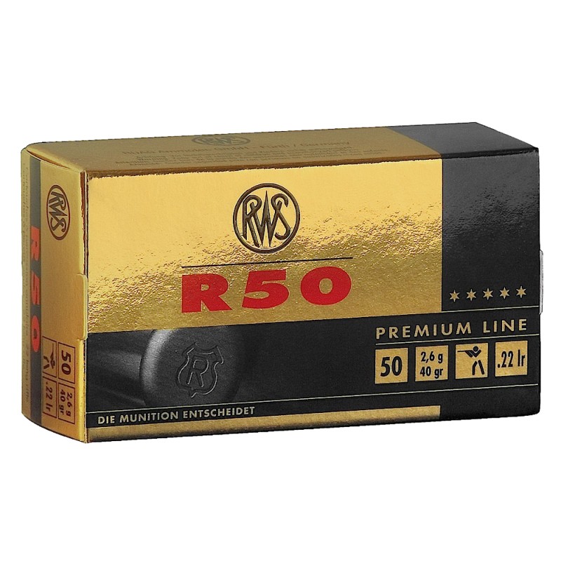 RWSUmarex 2134187 R50 Premium Line 22LR 40gr Lead Round Nose 50 Per Box100 Case