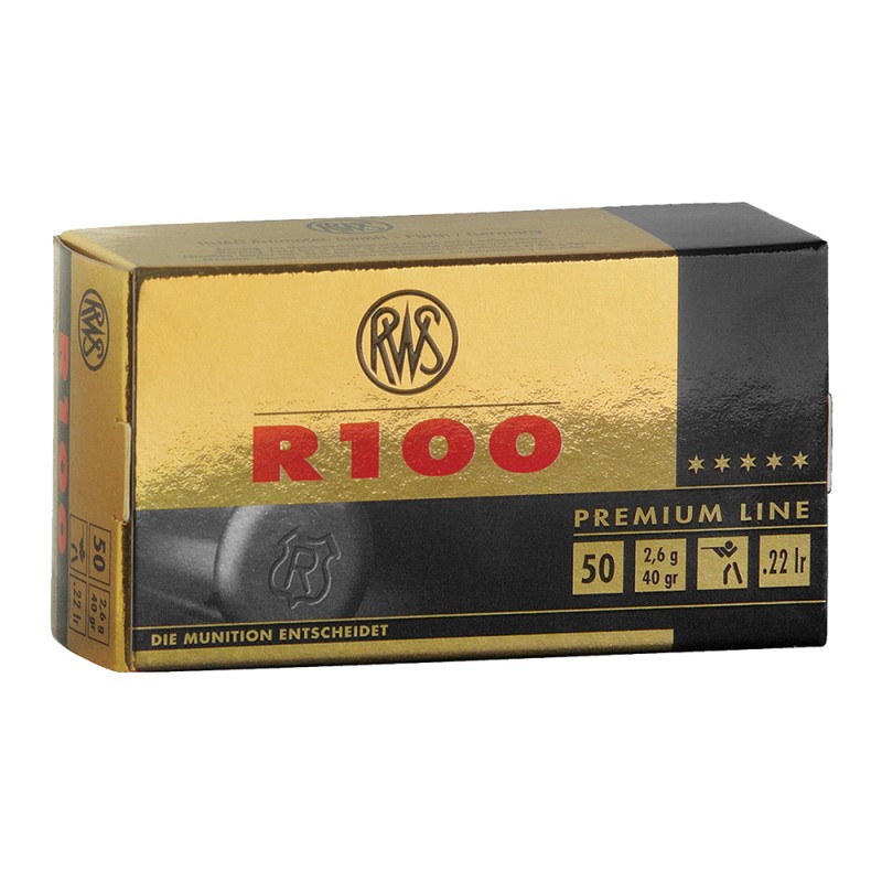 RWSUmarex 2134195 R100 Premium Line 22LR 40gr Lead Round Nose 50 Per Box100 Case