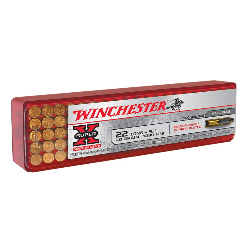 Winchester Ammo X22LRPP1 Super X  22LR 40gr Power Point Copper Plated 100 Per Box20 Case