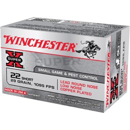 Winchester Ammo X22S Super X  22Short 29gr Lead Round Nose Low Noise Copper Plated 50 Per Box100 Case