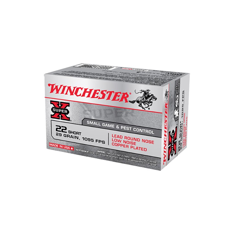 Winchester Ammo X22S Super X  22Short 29gr Lead Round Nose Low Noise Copper Plated 50 Per Box100 Case